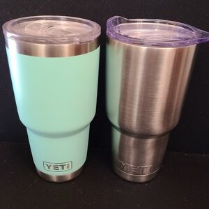 Yeti Teal and Stainless Steel Tumblers